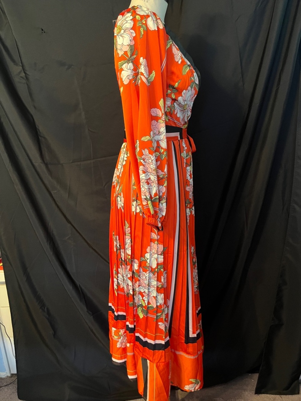 Vibrant Orange Floral Wrap Midi Dress - Picture 4 of 5